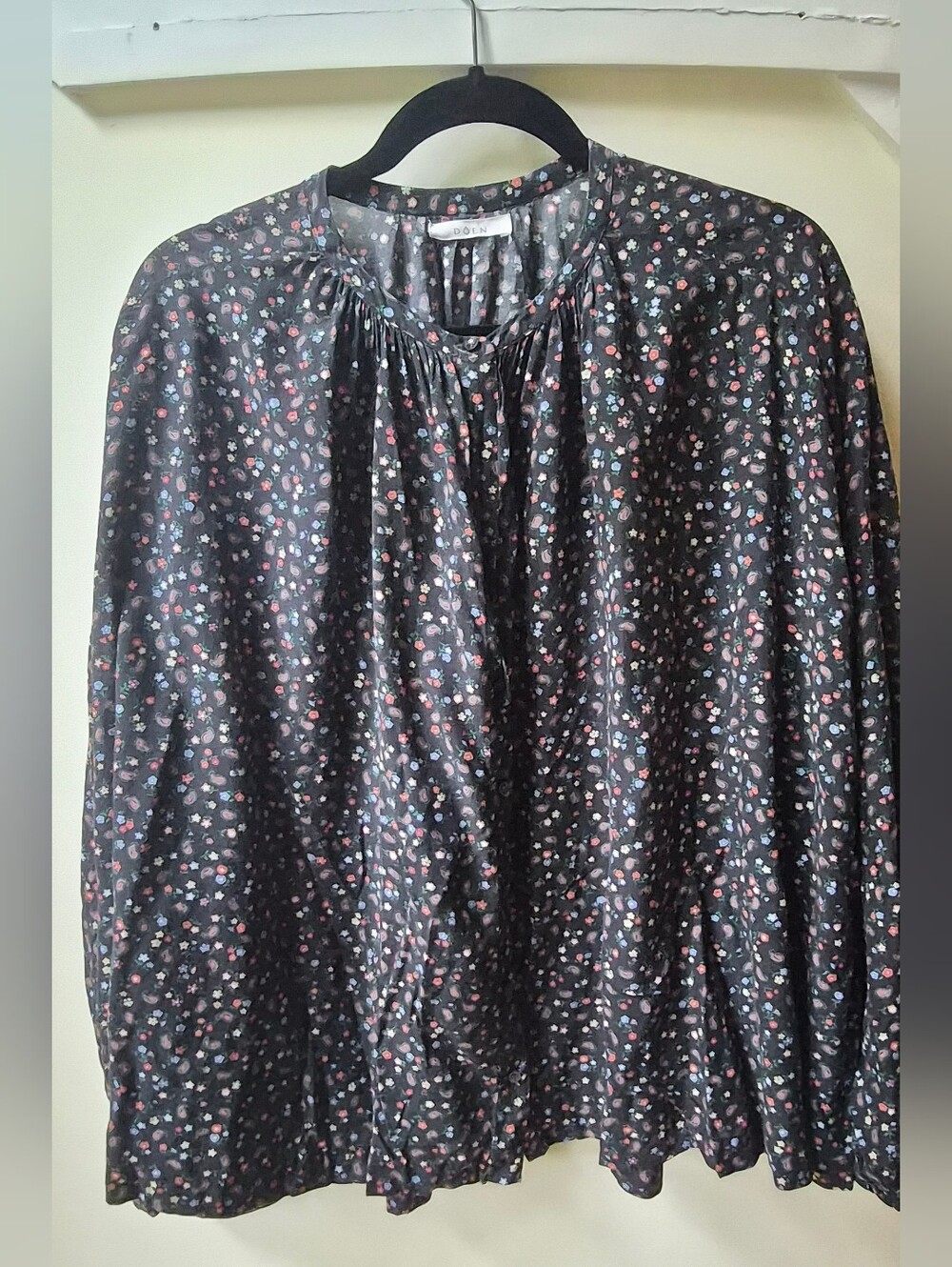 DÔEN Black Floral Paisley Organic Cotton Blouse XXL